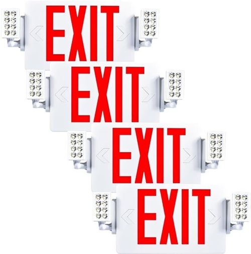 4 Pack LED Exit Sign Emergency Light–Hi Output RED Compact Combo UL 924 Listed