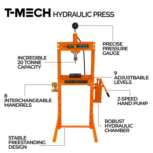20 Ton Hydraulic Shop Press Workshop Garage Floor Standing Heavy Duty Tool Set