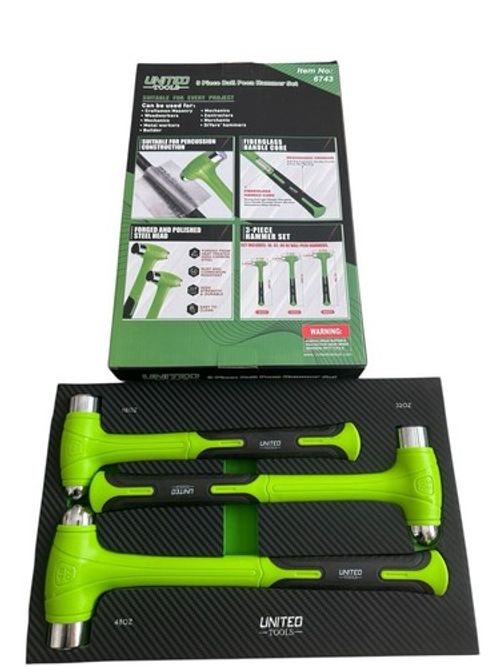 United Tools Dead Blow Ball Pein Hammer 16Oz, 32Oz, 48Oz Set Of 3 With EVA Foam