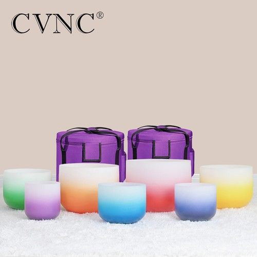 CVNC 432Hz 6"-12" Half Colored Frosted Quartz Crystal Singing Bowl Set W/Case