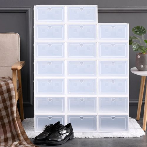 20 Pack Foldable Clear Shoe Boxes, Stackable Flip-Front Storage Organizers — image 3