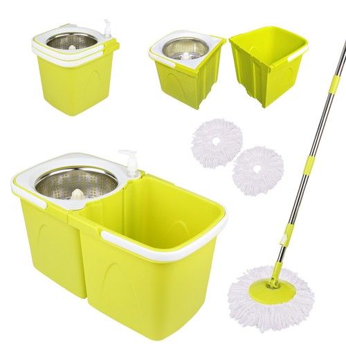 360° Spin Mop and Bucket Set with 2 Microfiber Dry Heads Rotating Floor Cleaner