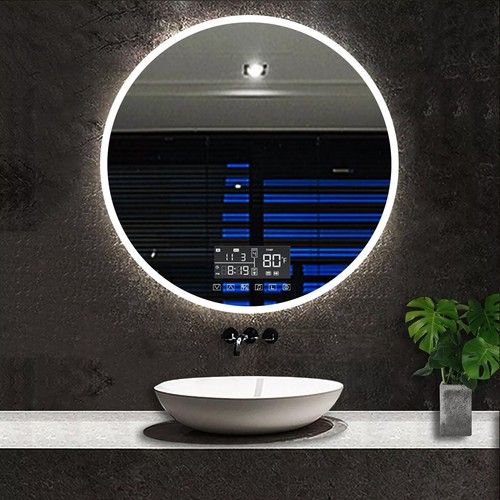 Round LED Bathroom Mirror Dimmable 3 Colour Light with Memory Function Anti Fog