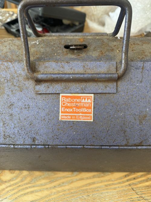 Vintage Rabone Chesterman Enox Metal Tool Box Blue Hammerite Made In England 14” — image 4