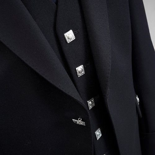 BLACK Men's Argyle Kilt Jacket And 5 Button Vest Scottish Wedding Kilts Jacket — image 5