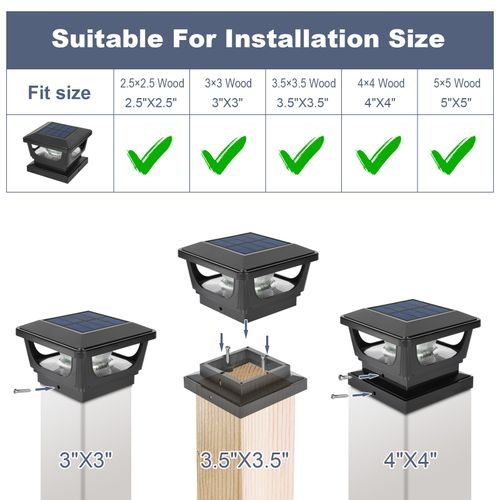 2X Solar Post Cap Lights Solar Fence Post Lights for 3x3" 4x4" Post Garden Yard — image 12