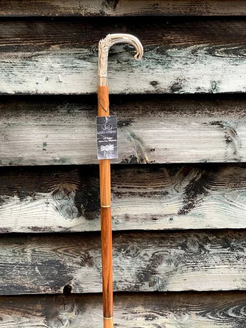 Solid Silver eva Adam Head Vintage Foldable Polished Wooden Walking Stick Cane — image 3