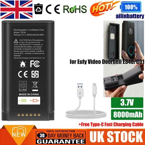 ✅8000mAh Rechargeable Battery for Eufy Video Doorbell E340 /C31 w/Type C Cable