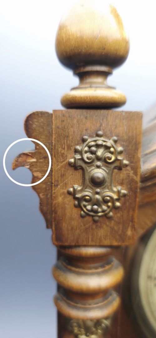Antique Gingerbread/  Kitchen Shelf Clock Brass Cherub Mounts For Repaire — image 6