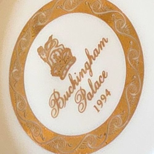 Buckingham Palace 1994 Royalty Ceramic Mug White Blue Gold Printed Design