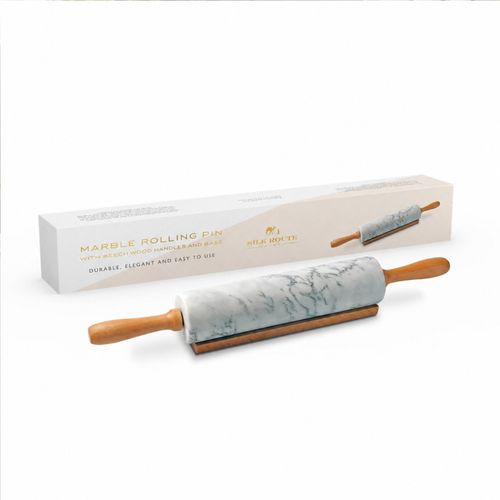 White Solid Marble Rolling Pin & Acacia Wood Handle & Base by Silk Route Home — image 2