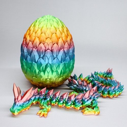 Articulated Crystal Dragon with Optional Matching Egg / 3D Printed Fidget Toy