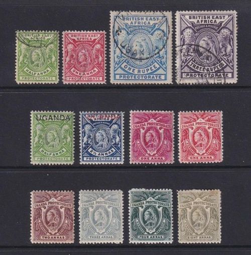 KUT East Africa, Uganda. Values to 3R. 1897, 1898, 1902. Cat approx £365