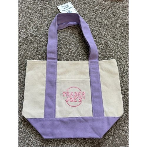 Trader Joe's Mini Pastel Canvas Tote Bag Mini Tote Reusable Pink/Purple/Blue UK — image 1