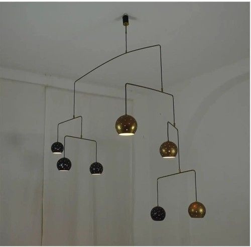 Italian Mid Century Antique Brass Ceiling Chandelier Industrial lights by LD