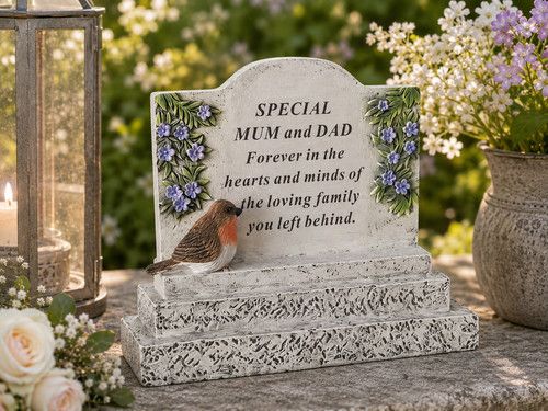 Mum & Dad Memorial Graveside Robin Plaque Remembrance Ornament Grave Tribute