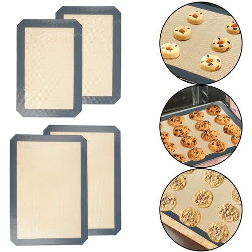 4Pcs Silicone Non Stick Baking Mat Set Sheet Tray Oven Liner Rolling Cake Mat