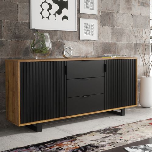 Sideboard TV Unit Cabinet Storage Modern Slatted Doors Drawers Sleek 140cm — image 6