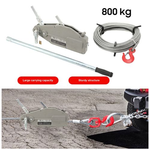 Wire Rope Puller Hand Winch Rope Hoist w/ 20M Rope for Lifting and Pulling 800KG — image 1