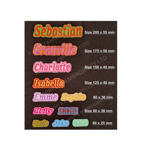Personalised Embroidered Name Badge/Patch in 7 sizes iron on or sew on