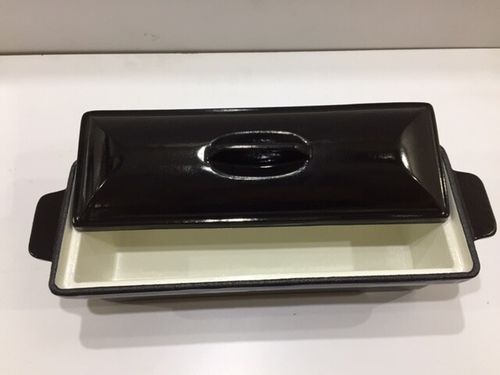 Black Enamel Cast Iron Cooking Pot Stock Pot Terrine Dish Bread Tin Stew Pot Pan — image 3