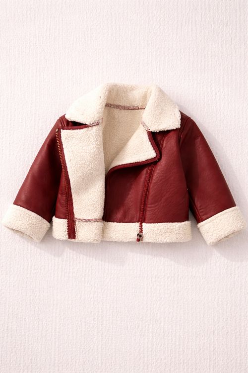 Jacket Baby Girl 6–9M Red Faux Leather Sherpa Lined Winter Coat — image 4