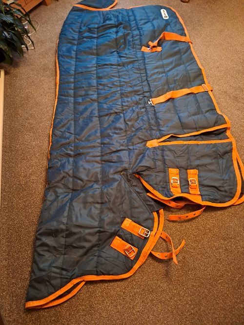 Derby House Stable Rug 6'3" Blue with Orange Trim, Machine Washable — image 3