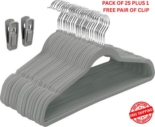 ANTI SLIP FLOCKED COAT CLOTHES HANGERS VELVET TROUSER HANGING FREE 1 PAIR CLIP