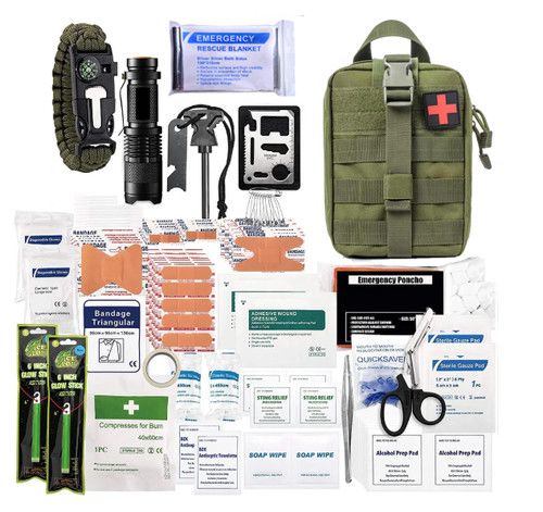 Green Survival Kit 125 First-Aid Kit Camping Hiking Military Emergency Fishing