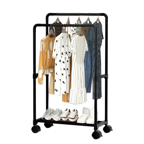 Mobile Iron Double Clothes Rail Hanging Rack Garment Display Stand Open Wardrobe — image 9