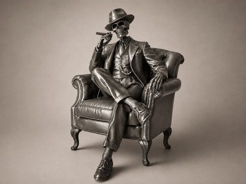 Gentleman Skeleton Statue Gothic Skull Ornament Chair Decor 3D Printed Gift