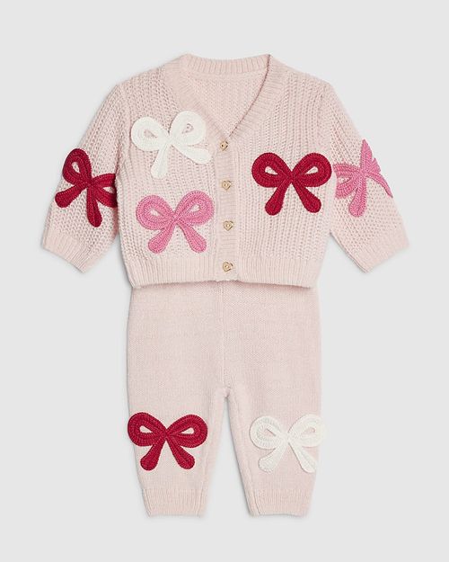 River Island Baby Girls Cardigan & Bottoms Set Pink 3D Bow 2 Piece Long Sleeve — image 4