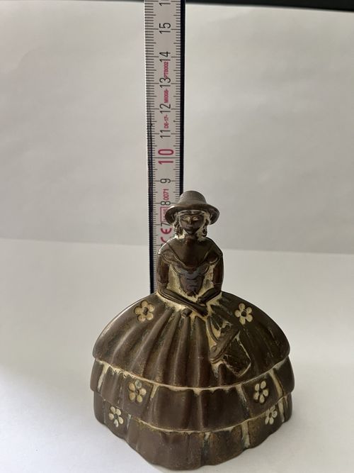 Brass Lady Figure Hand Bell with Clapper, Floral Dress Design — image 7