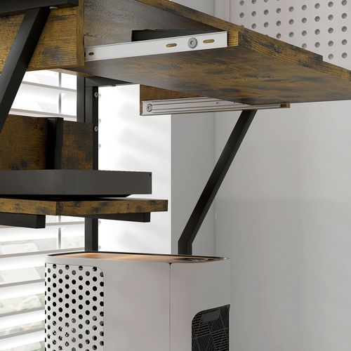 HOMCOM Rolling Computer Desk with Keyboard Tray Storage Shelves Rustic Brown — image 9