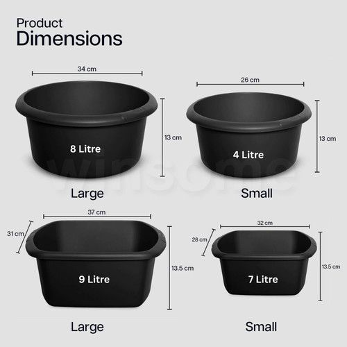 Washing Up Bowl Plastic Circular Rectangular Kitchen Basin Sink Small & Large
