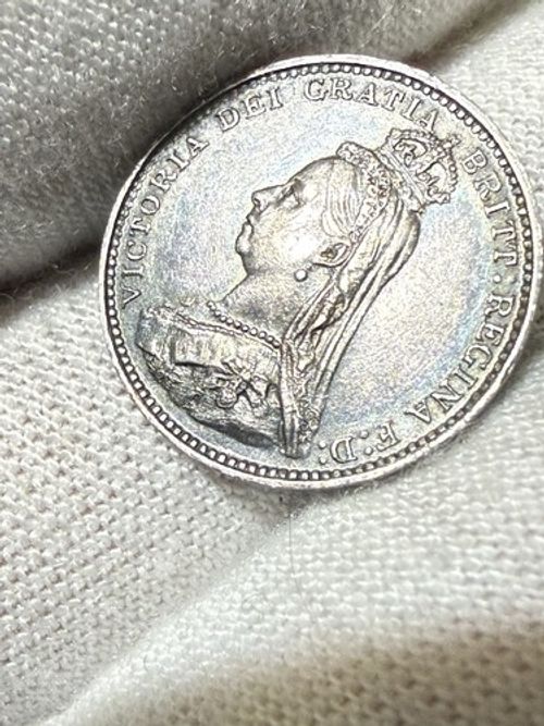 RARE 1887 Queen Victoria Silver Threepence 3d Jubilee Head - UNC