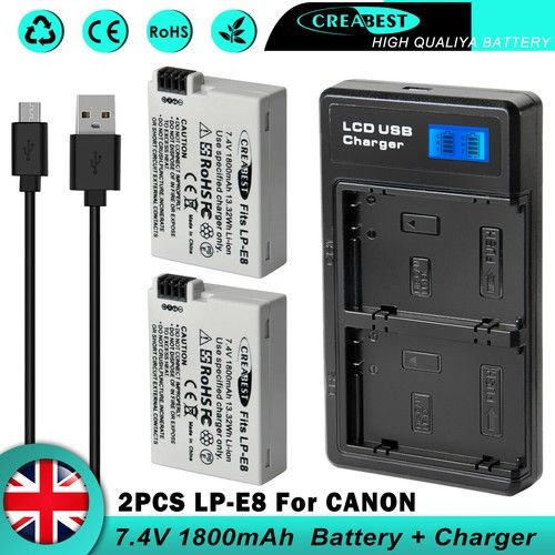 2× LP-E8 Battery & Dual Charger For Canon EOS 700D 600D 550D 650D Rebel T2i T3i