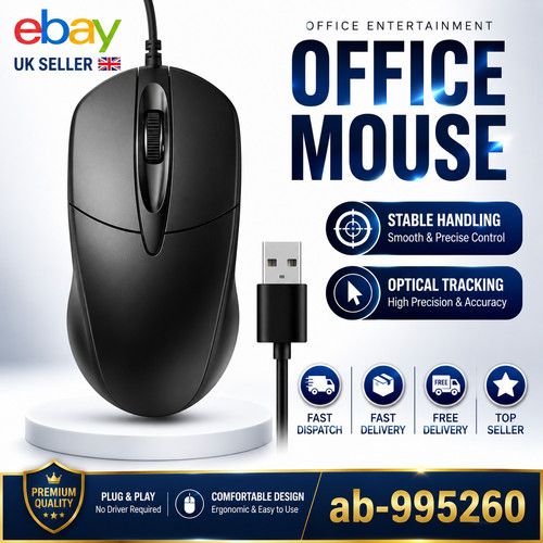Wired Mouse For PC Laptop Computer Wheel-Black USB Optical Wired Mouse