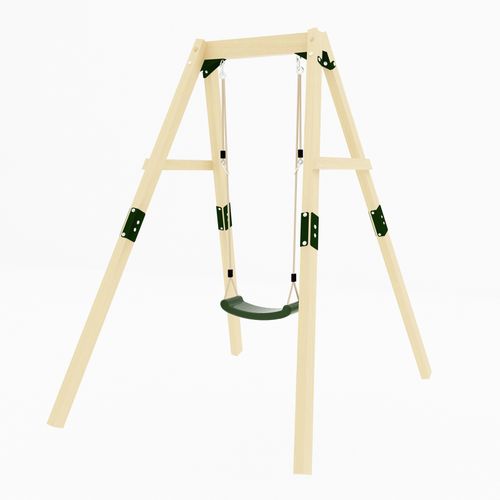 GALACTICA Outdoor Wooden Frame Single Plastic Swing, Garden Swing for Kids Play — image 1