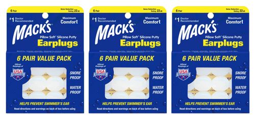 Mack's Pillow Soft Moldable Silicone Putty Earplugs 6 Pairs x 3 (18 Pairs) — image 1