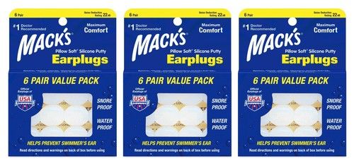 Mack's Pillow Soft Moldable Silicone Putty Earplugs 6 Pairs x 3 (18 Pairs)