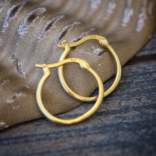 Solid Gold Plated Men's 925 Sterling Silver Post Huggie Hoop Earrings — image 2