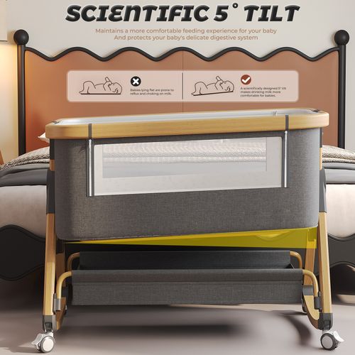 3 In 1 Baby Bedside Crib,6 Height Adjustable Baby Cot Bed With Mattress and Net — image 8