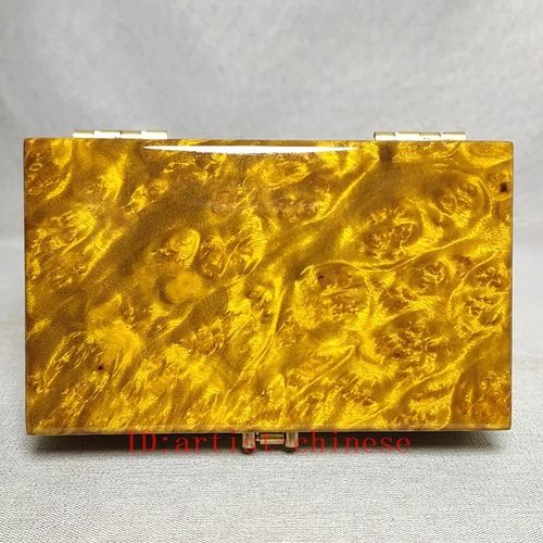 5.9"Collection Old China Gold-rimmed Nanmu Wood Carved Jewelry Box Storage Box — image 3