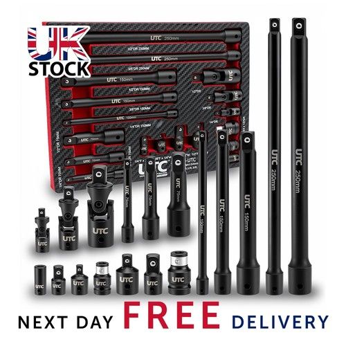 Extension Bar Set Impact 18 Piece 1/4 3/8 1/2 Drive Adaptor Universal Joint UK
