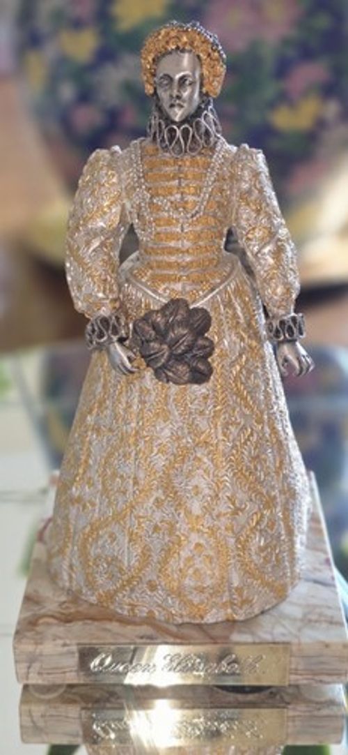 Queen Elizabeth I, Bronze Figure, Gilded and Silvered, Onyx Base, Contemporary