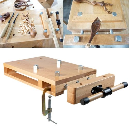 Portable Woodworking Bench Vise Beech Wood Workbench with Adjustable Clamps — image 6