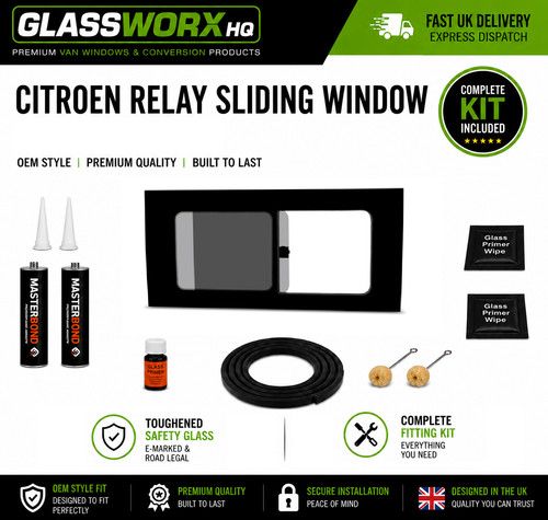 Citroen Relay 2006 Onwards Driver Side Sliding Window + FIT KIT + Trim