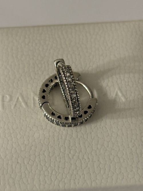 Genuine Pandora Silver Pavé Heart Hoop Loop Earrings | Ex display, Never Worn — image 7