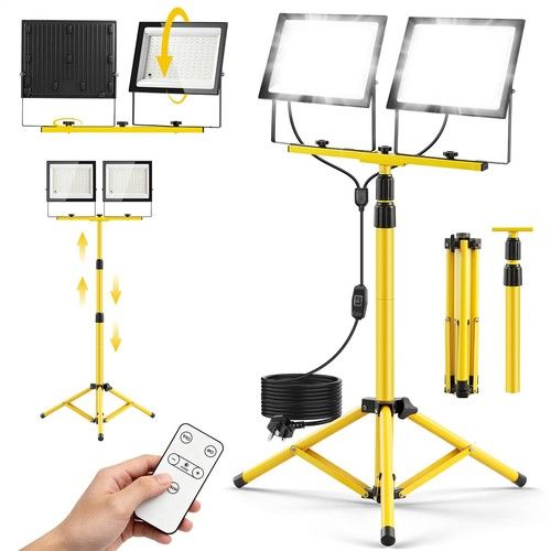 LED 300W Work Light With Tripod Stand 2Lights Foldable Flood Site Light Workshop